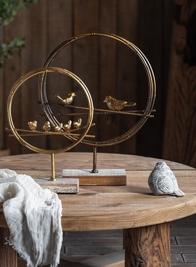 创意现代铁艺摆件实木做旧动物装饰客厅台面复古怀旧饰品拍摄道具