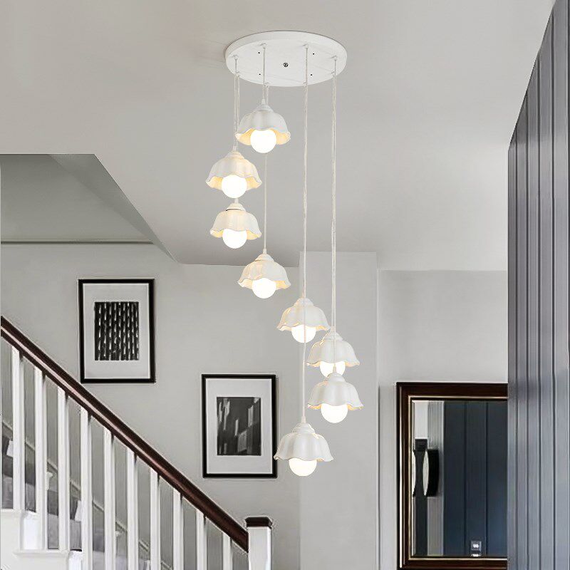 现代简约创意陶瓷花楼梯吊灯别墅客厅复式楼楼中楼楼梯间长线吊灯