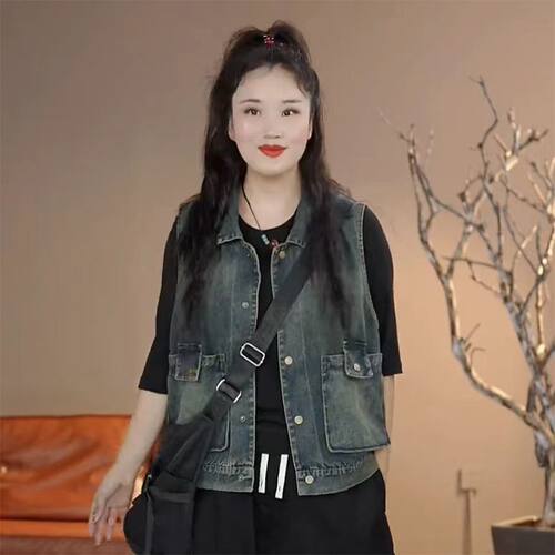 上衣韩版复古蓝色牛仔马甲女外套女秋季新款洋气百搭宽松坎1010d1