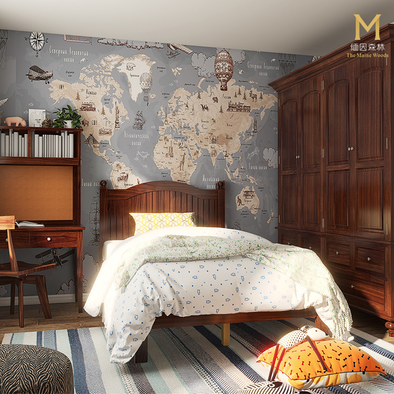 简约美式白色儿童床简美青少年家具实木环保水性漆 缅因森林