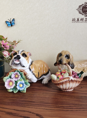 陶瓷狗狗摆件纯手绘釉下彩工艺陶瓷金毛狗狗摆件可爱动物桌面摆件