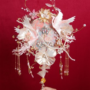 雪亭坊喜扇香槟凤求凰团扇新娘结婚DIY材料包中式龙凤褂手捧花diy