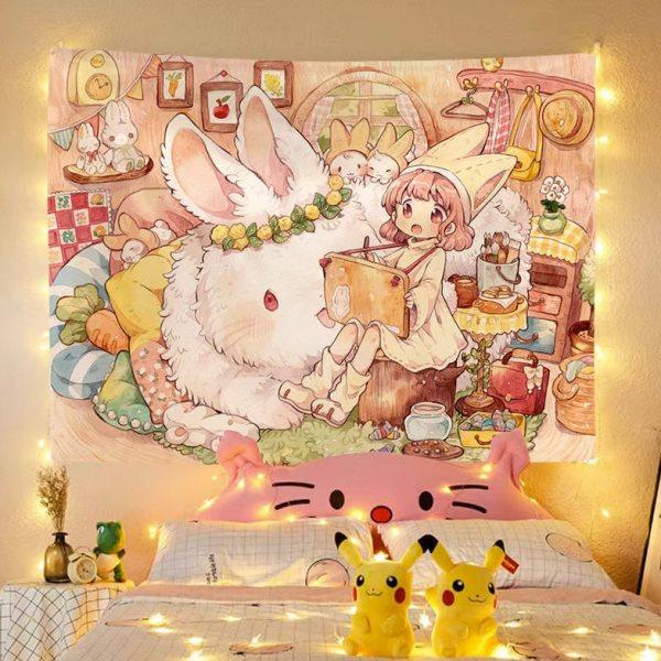 插画兔子童话可爱少女心挂布寝室装饰墙布背景布学生宿舍床头挂毯,居家布艺,挂毯/壁毯,淘宝优惠券,粉丝福利购,淘宝优惠卷