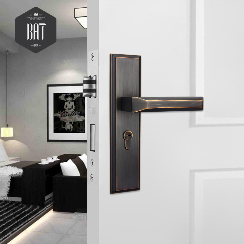 欧式静音锁室内卧室锁门把手卫生间手柄黑色门锁美式锁具房门锁