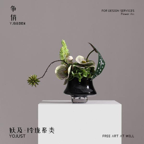 妖及 轻奢高脚银箔琉璃花器【争俏】民宿餐厅玄关洽谈区餐桌花艺,家居饰品,花瓶,淘宝优惠券,粉丝福利购,淘宝优惠卷