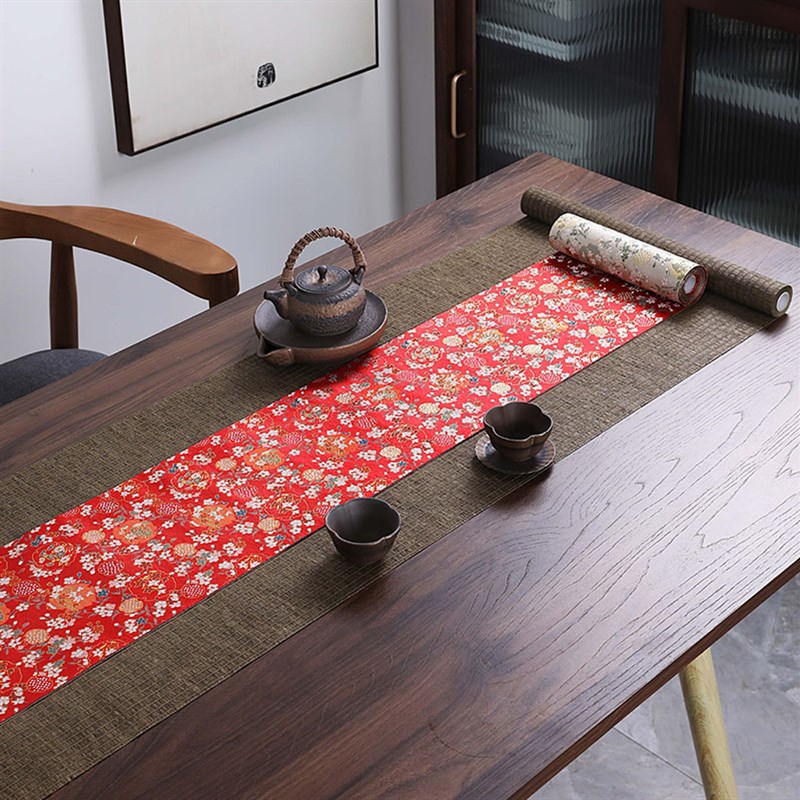 织锦缎提花双面用布艺茶席垫子套装40cm 中国风结婚喜庆加宽桌旗