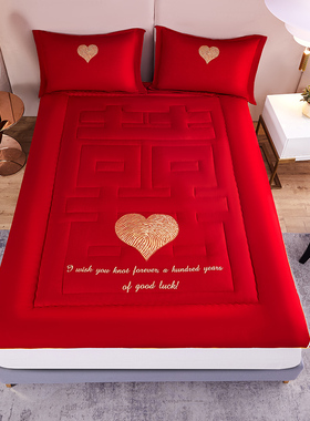 新款结婚大豆纤维床褥红色婚庆喜被加厚保暖垫背棉被1.8m保护垫子