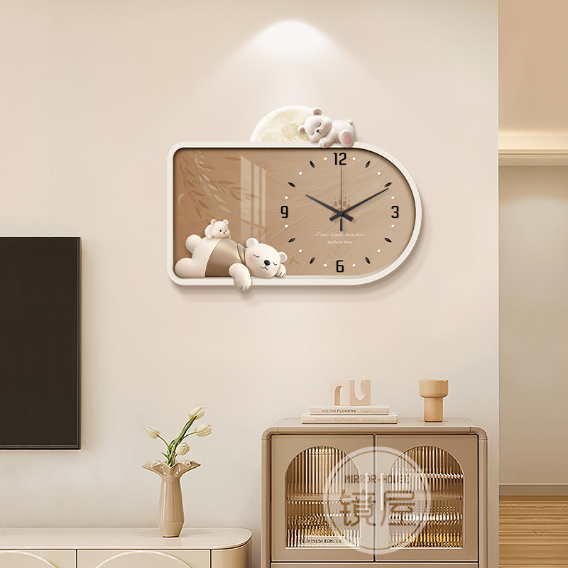 熊猫钟表挂钟客厅2023新款电视背景墙装饰画饭厅挂画创意时钟壁画