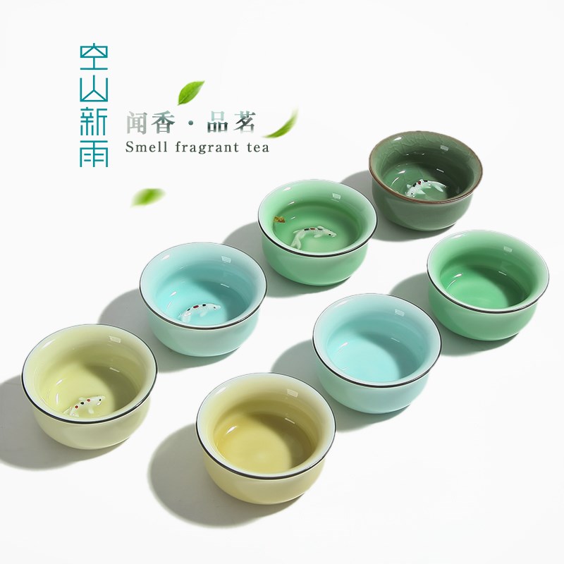 陶瓷单个品茗杯主人杯功夫茶具单杯家用泡茶小杯茶碗耐高温单只盏