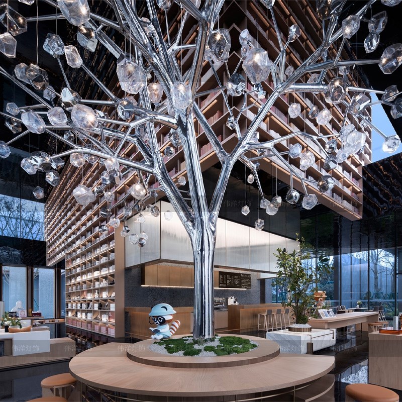 酒店大堂景观工程灯具定制公司大厅店铺落地灯售楼部展厅树枝造型