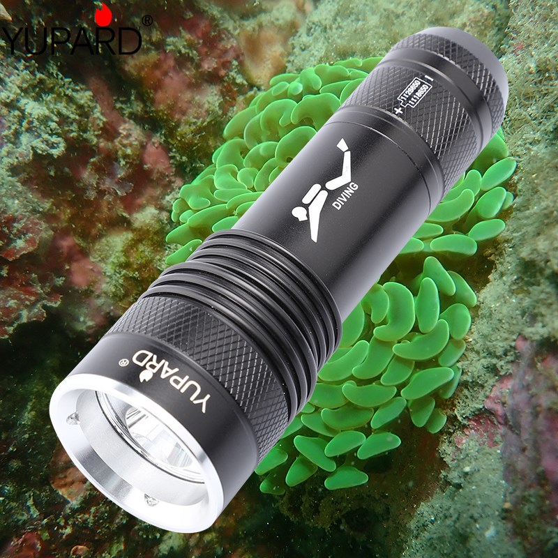 两颗灯泡T6黄光紫光强光潜水L2补光手电筒头灯水下远射防水26650