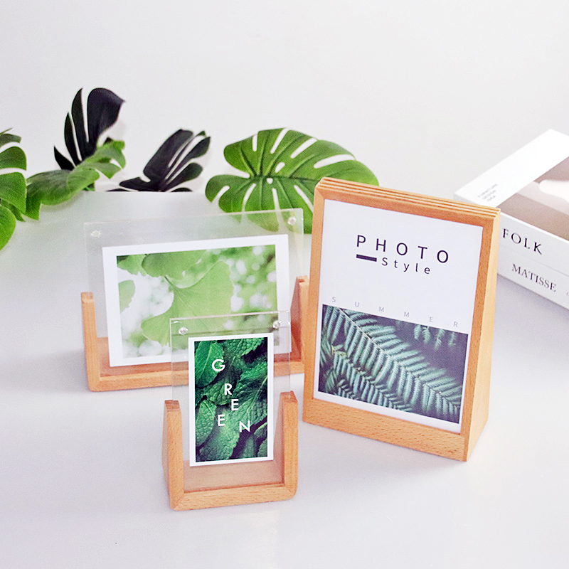 U型梯形实木相框摆台5寸6六寸7寸亚克力精致定制A4照片打印加相框
