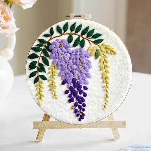 紫藤花卉羊毛毡戳戳乐手工diy材料包制作生日礼物摆件装饰画挂件