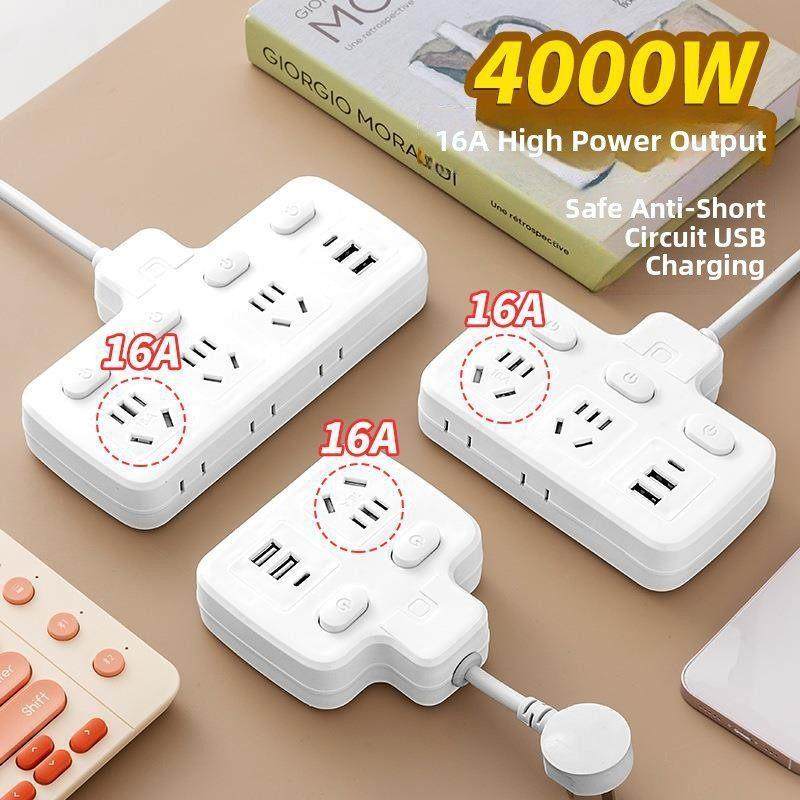 大功率16A转换器插座板10A16A插孔4000W纯铜插头带USB接线板