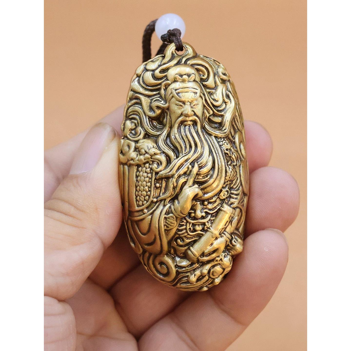 纯黄铜关公转转手把件会旋转关二爷关羽把玩物汽车挂饰保平安挂件