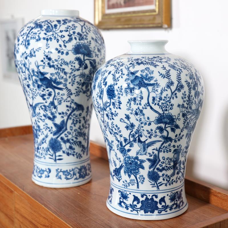 新中式青花瓷陶瓷花瓶客厅玄关摆件花艺居家景德镇水培创意花器