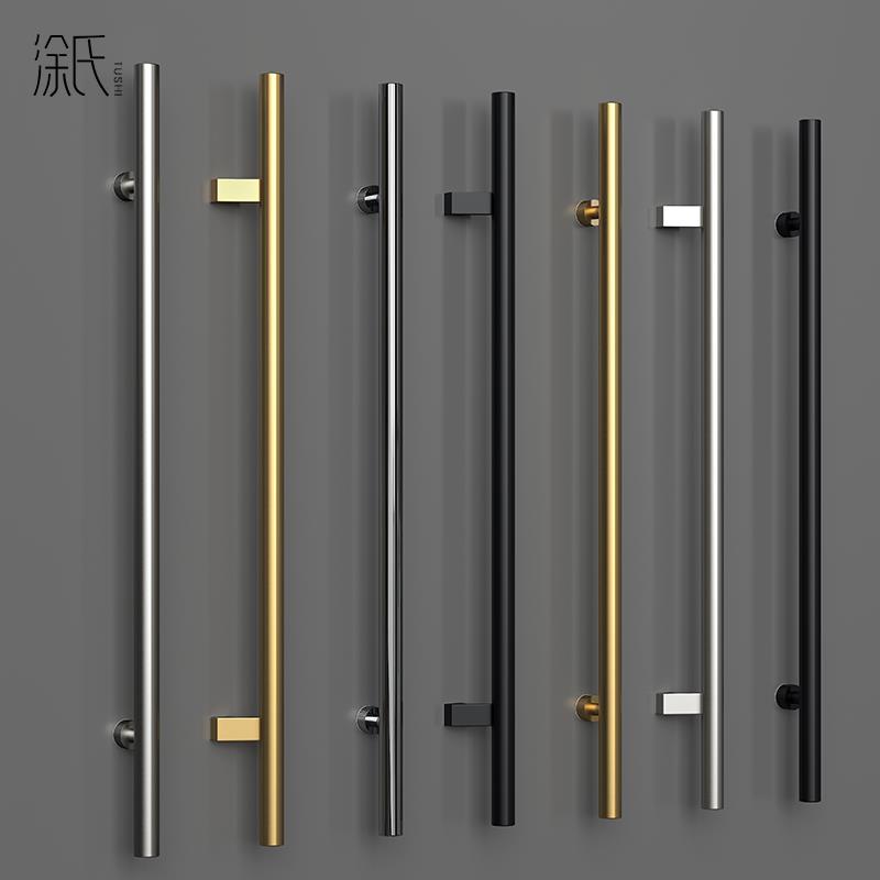 高档玻璃门拉手加厚不锈钢门把手对装推拉办公实木大门把手银黑色