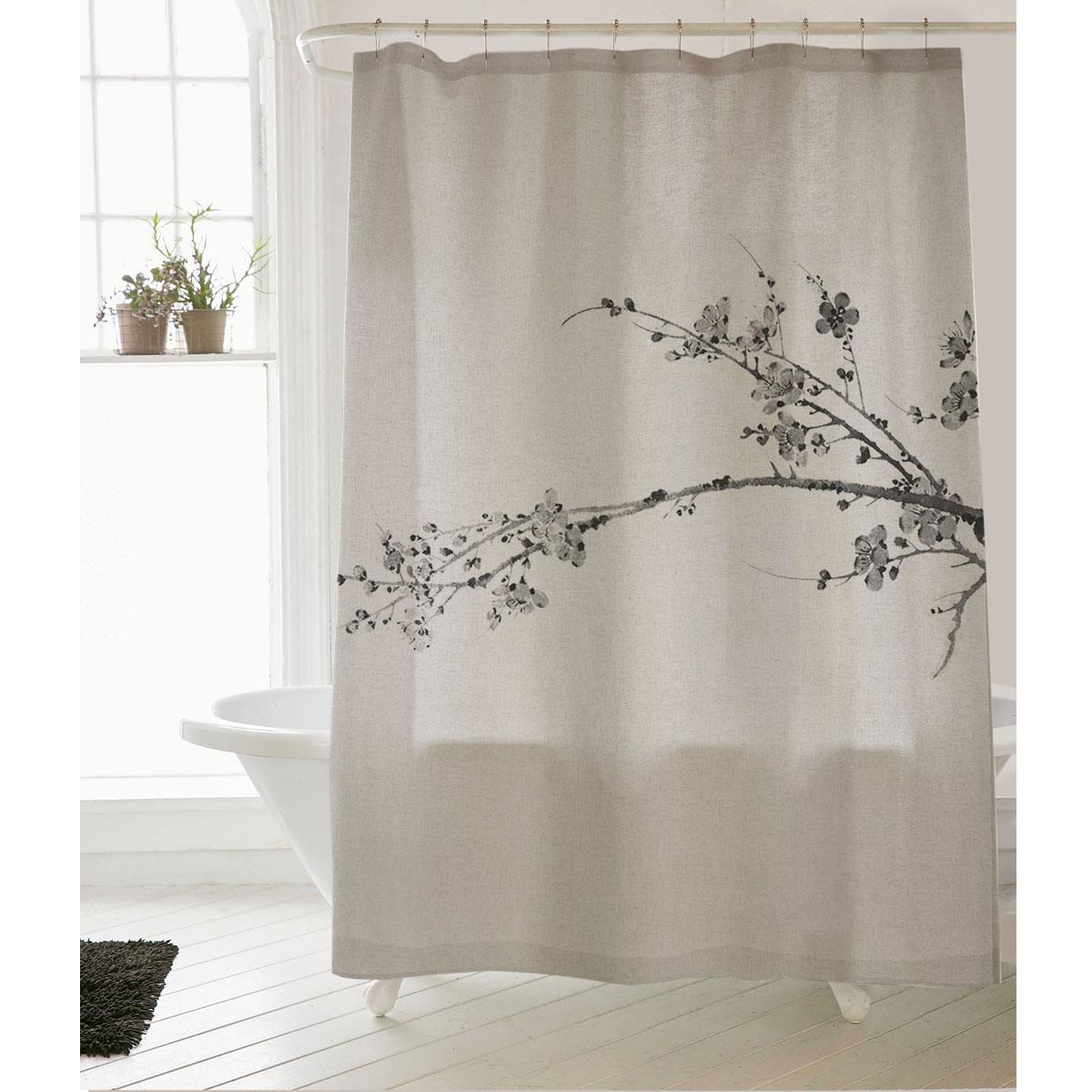 新中式日式复古加厚亚麻防水涤纶高档浴帘门帘隔断窗帘水墨梅竹兰