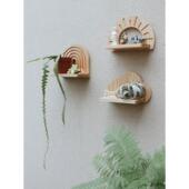 包邮 中古实木置物架装 饰搁板墙面花架工艺品展示木架民宿餐厅背景