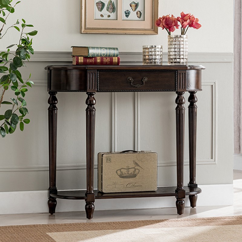 欧式半圆玄关桌美式入户玄关柜门厅薄窄玄关台全实木进门装饰柜子