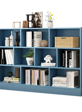 带背板儿童书房格子书柜长50 80 1米 1.4m宽25高80~105白蓝色书架