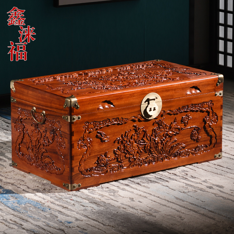香樟木箱子婚嫁箱花开富贵陪嫁全樟木字画箱木箱储物箱实木衣箱