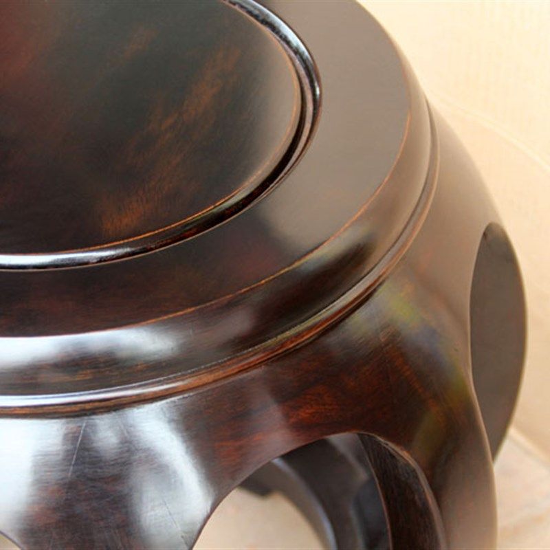 黑檀木黑木圆形矮凳黑色实木鼓墩中式古典坐墩客厅茶几圆凳子鼓凳