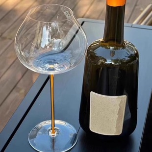 高级感酒杯橙色杆家用葡萄酒杯红葡萄酒杯勃艮第杯手工水晶玻璃杯