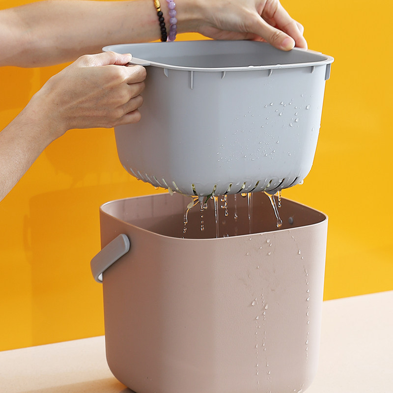 厨余垃圾桶家用带盖桌面干湿分类餐厨防臭厨房台面专用沥水分离桶