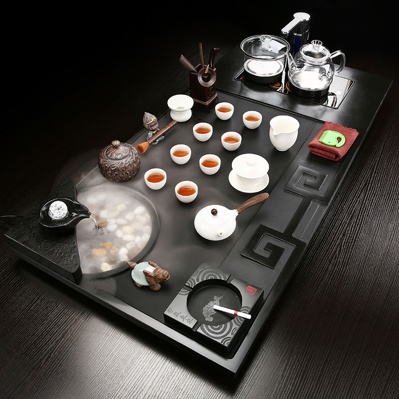 鹏丰整块流水雾化乌金石茶盘家用功夫茶具套装简约全自动大号茶台