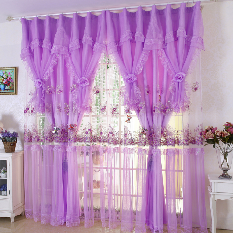 窗帘两层纱遮光小窗户婚房窗帘成品卧室温馨公主风结婚喜庆落地窗