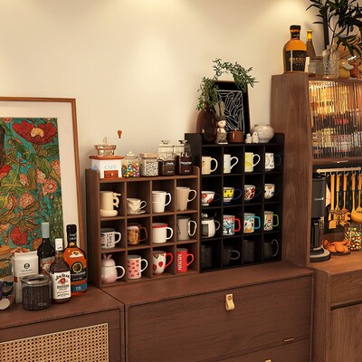 形影家具实木杯架置物架咖啡角开放多宝阁墙上桌面茶杯架子展示架