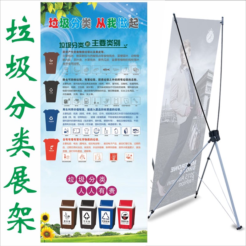 垃圾分类展架宣传海报干湿垃圾社区垃圾分类宣传门型展架易拉宝