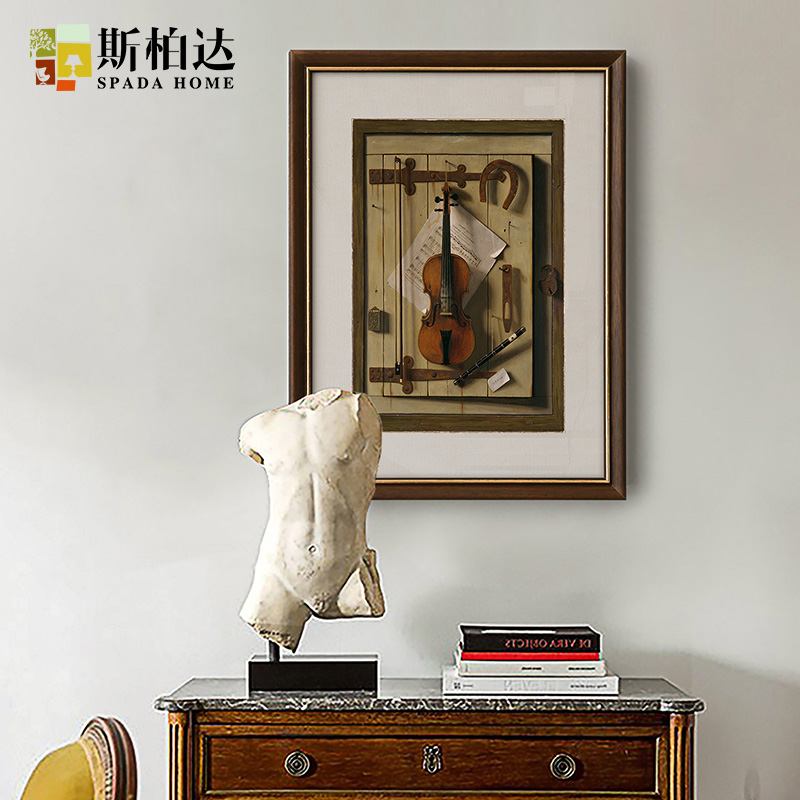 美式玄关墙面壁画轻奢家庭装饰画客厅样板间挂画简美单幅竖斯柏达图片