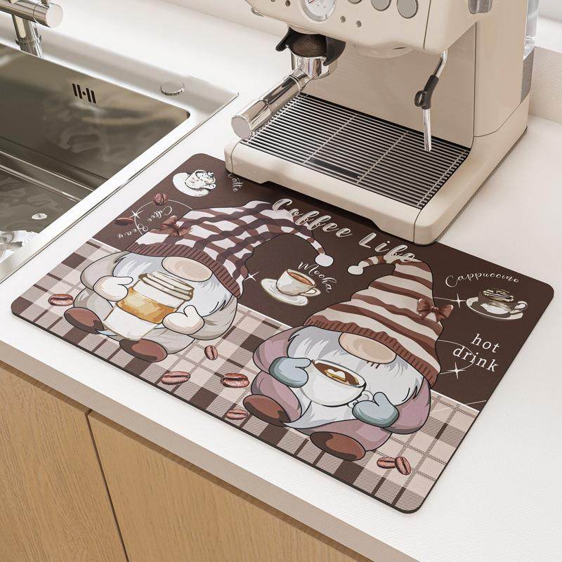 咖啡沥水垫硅藻泥吸水垫台面美式PU皮桌垫洗手台吧台控水餐垫