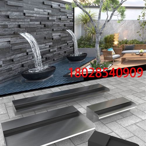 景观瀑布不锈钢出水口水景墙水幕墙花园水池流水背景墙跌水流水墙