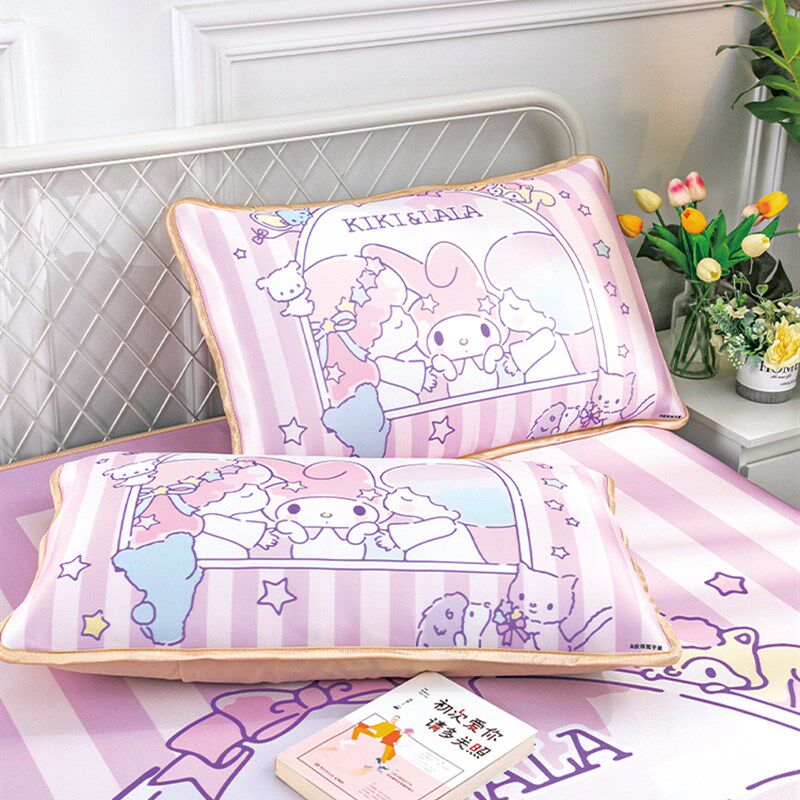 定制卡通双子星少女心女孩夏季冰丝席三件套家用可折叠机洗空调席