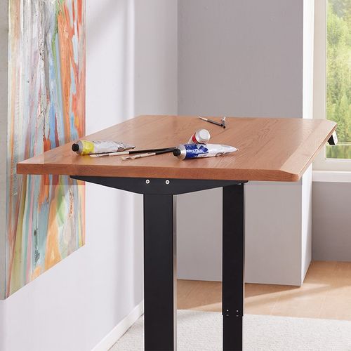 言他家具小π升降桌原木色家用红橡实木电动站立办公双电机学习桌