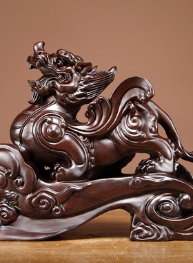 黑檀木雕刻貔貅摆件实木家居客厅办公室桌面装饰摆设乔迁开业送礼