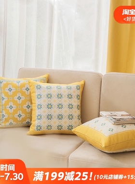 黄色米格抱枕沙发靠垫抱枕棉麻抱枕靠垫沙发靠枕欧式沙发抱枕枕套