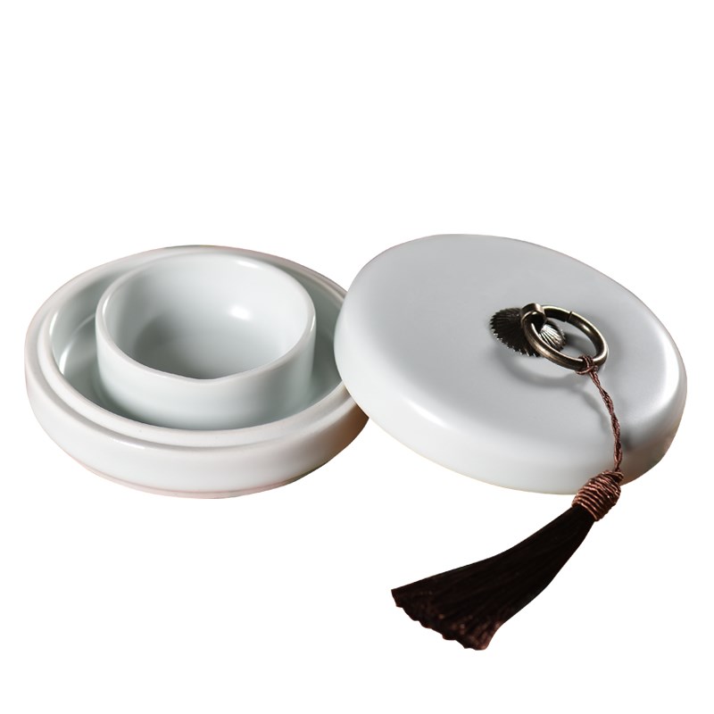 入相文房4寸火锅防干砚台青瓷汝窑砚台书法墨水双圈保湿防蒸发初