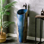 立柱式 一体小柱盆阳台洗手盆洗脸水池口径雕刻户外 台盆庭院落地式