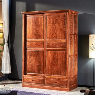 花梨木刺猬紫檀衣橱 红木推拉门衣柜家用卧室实木顶箱柜储物柜中式