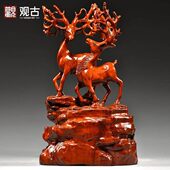 花木雕玄关办公室装 饰工艺品梨梅花鹿摆件家居客厅电视柜送礼红木