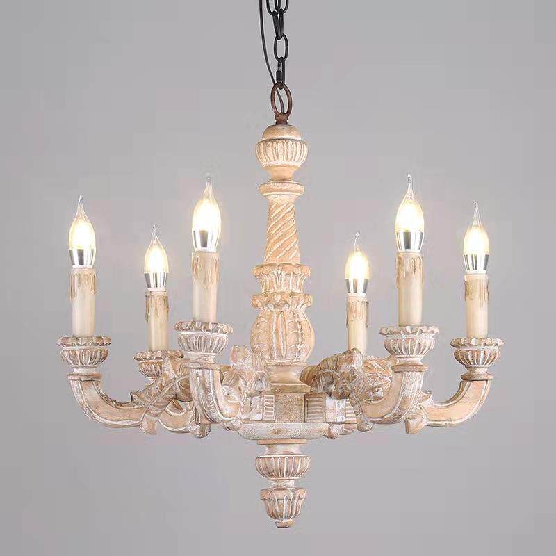 创意美式乡村法式实木雕刻吊灯客厅卧室餐厅书房个性复古灯具