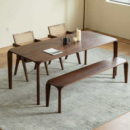 北欧黑胡桃木餐桌榫卯结构饭桌大板桌樱桃木桌子