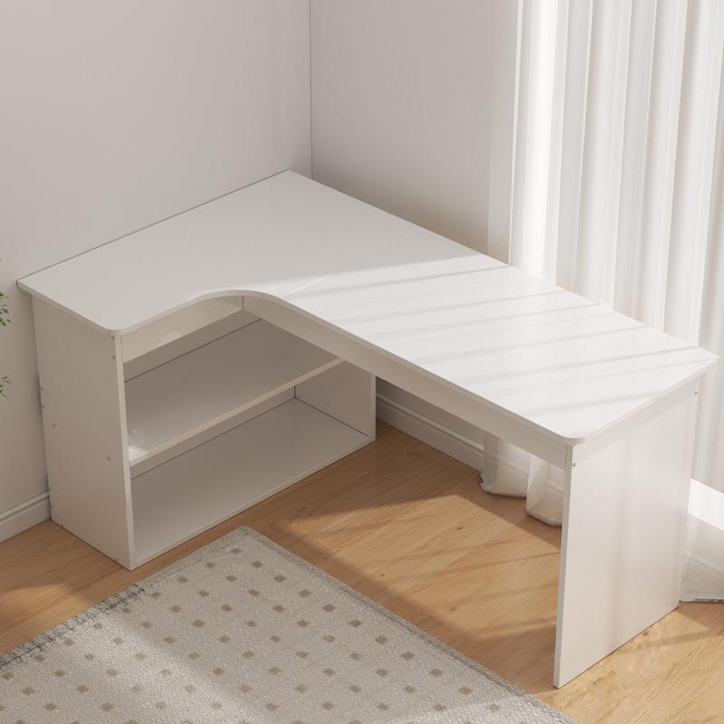 奶油风转角电脑桌书架一体学习桌卧室梳妆台书桌柜二合一家用桌子