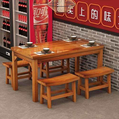餐桌椅实木组合早餐小吃店面馆快餐店桌椅烧烤店桌子餐馆碳化桌椅