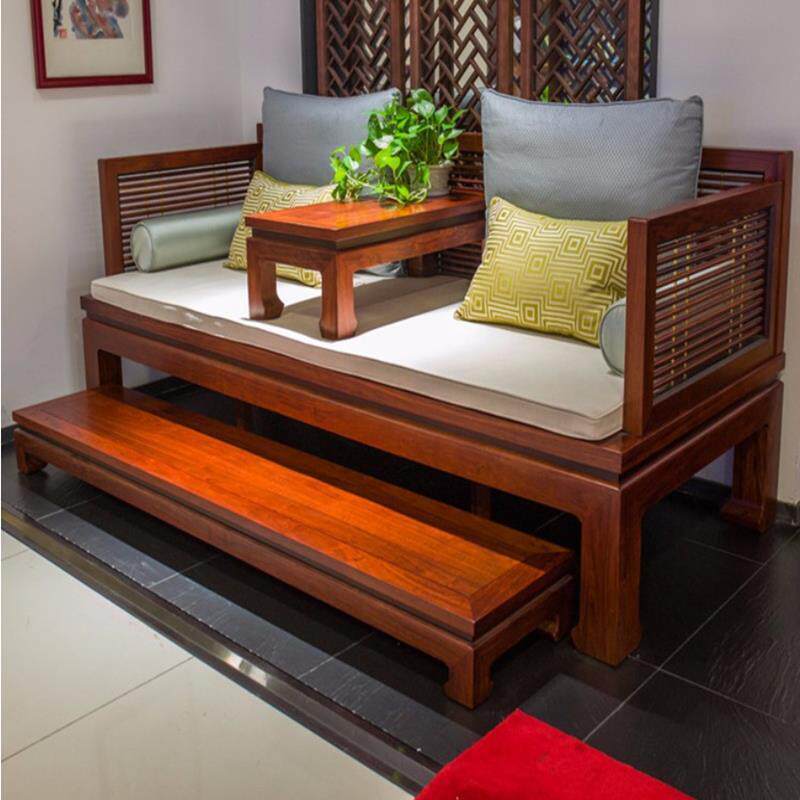 苏梨新中式罗汉床实木床榻布艺沙发组合贵妃简约现代客厅家具