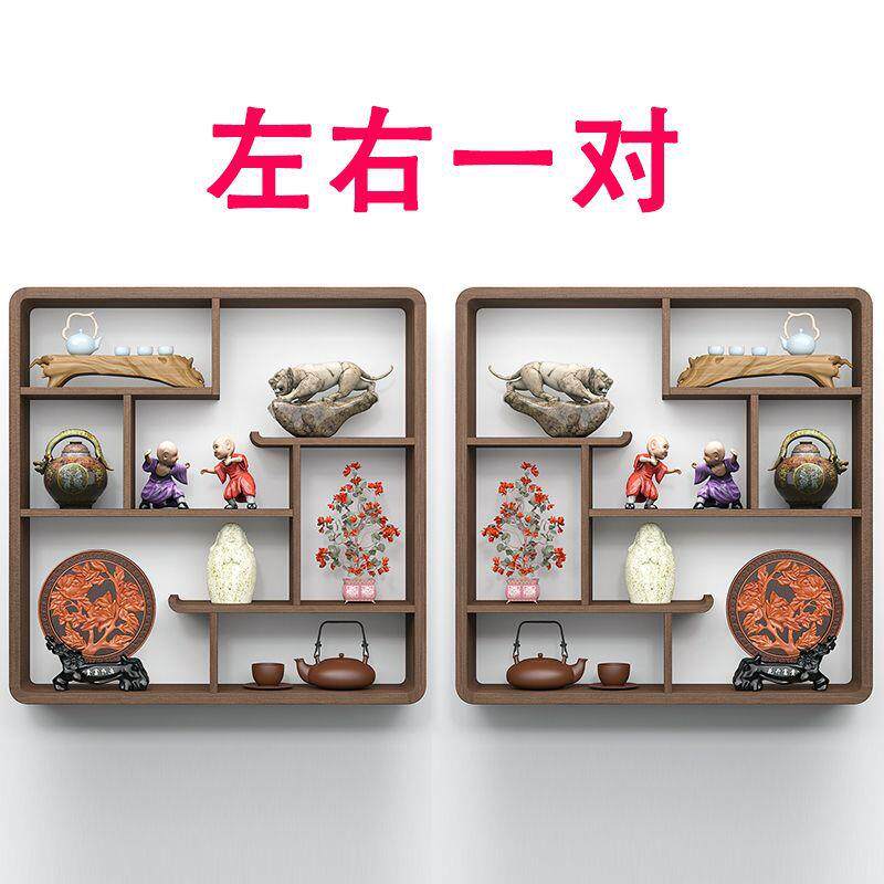 博古架实木中式壁挂式上墙茶壶展示架置物架书房客厅多宝阁古董架